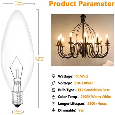 Brightever Vintage Incandescent 40Watt E12 Light Bulbs 12-Pack Warm White