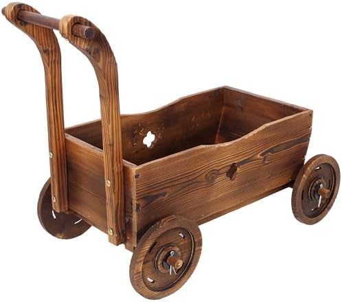 Wooden Garden Wagon with Wheels and Drain Hole