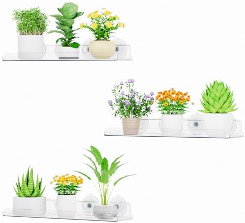 Lifewit 3 Pack Window Floating Shelves 15x4 Inch Acrylic Suction Cup