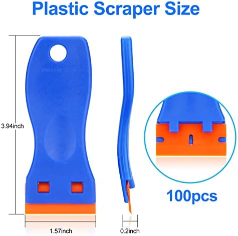 4 Pcs Plastic Razor Blade Scraper with 100 Pcs Blades for Window and Car Glass