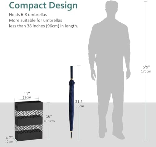 LANDVOI Umbrella Stand Slim Metal Holder for Entryway with Removable Drip Tray and Weighted Base