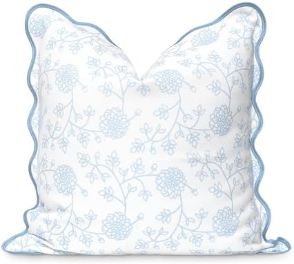 Hofdeco Premium Coastal Scalloped Throw Pillow Cover 20x20 Baby Blue Dahlia Floral