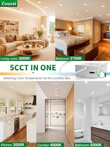 Zouzai 12 Pack 6 Inch 5CCT Ultra Thin LED Recessed Ceiling Light with Junction Box