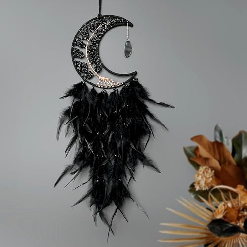 Moon Dream Catchers with Chakra Agate Stones Crystal Tree Wall Decor Black
