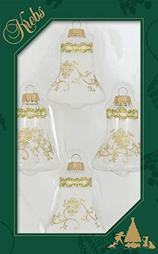 Glass Christmas Tree Ornaments 4pcs Clear Bells with Glitterlace and Braid