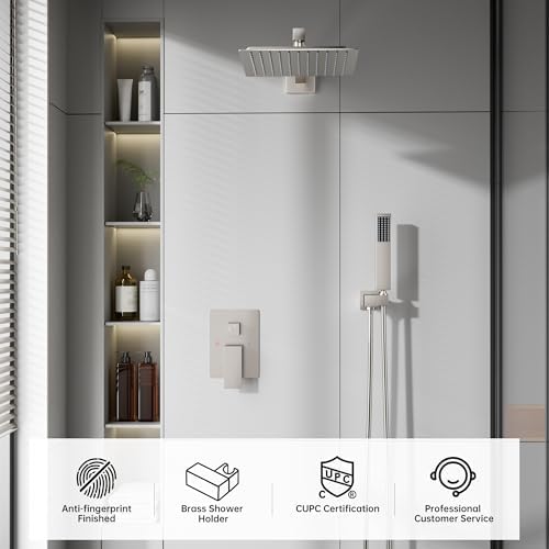 10 Inch Rainfall Shower System with Brushed Nickel Trim and Pressure Balanced Faucet