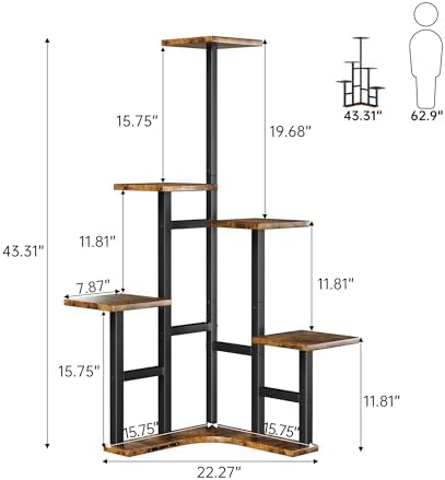 Corner Plant Stand Indoor 6 Tier Rustic Brown
