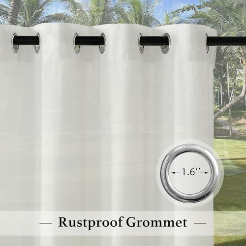 RYB HOME Non-See-Through Outdoor Sheer Curtains - 2 Panels Waterproof for Patio Porch White