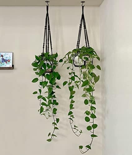 Mkono Macrame Plant Hanger with Wood Beads Black 35 Inch Set