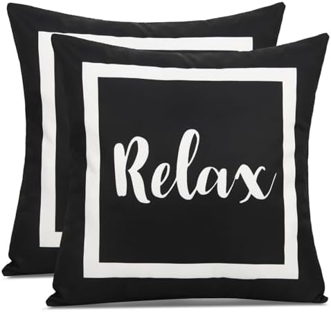Adabana Outdoor Waterproof Throw Pillow Covers Set of 2 Black and White 18x18 Inches