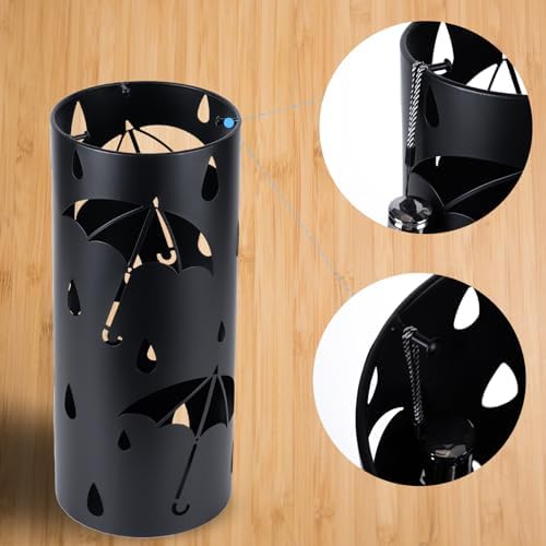 Black Round Metal Umbrella Stand Rack 17x7 Inch