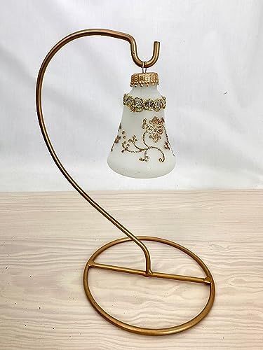 Glass Christmas Tree Ornaments 4pcs Clear Bells with Glitterlace and Braid
