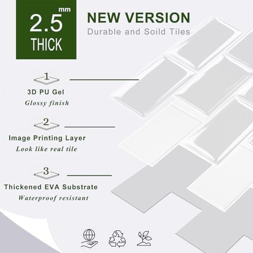 STICKGOO 10-Sheet Peel and Stick Subway Tile White Thicker Design