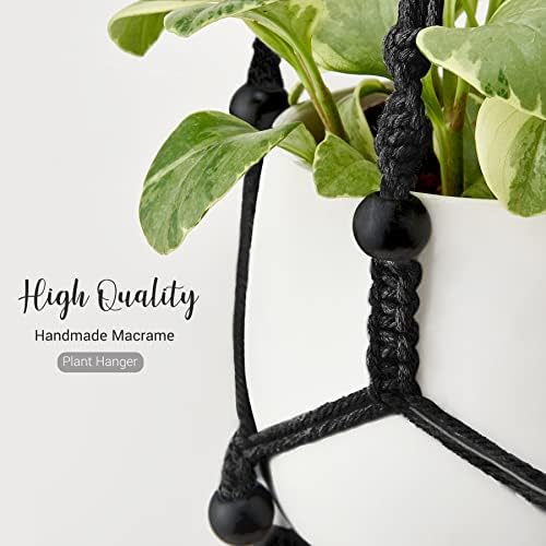 Mkono Macrame Plant Hanger with Wood Beads Black 35 Inch Set