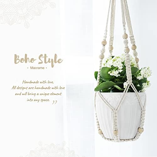Mkono Macrame Plant Hanger Indoor 35 Inch Ivory Set of 1