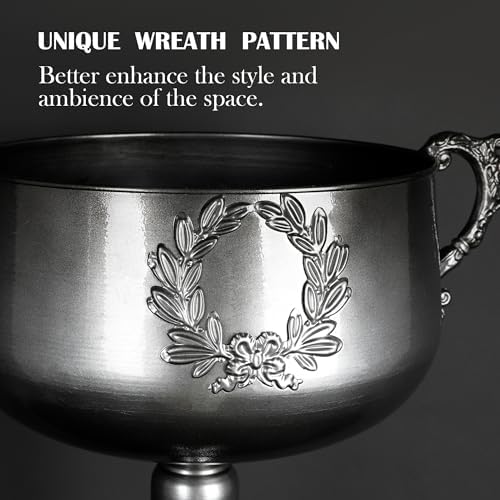 Worth 225 Inch Tall Floor Urn Vase - Glossy Black Metal Planter Bowl for Home Decor and Party Events