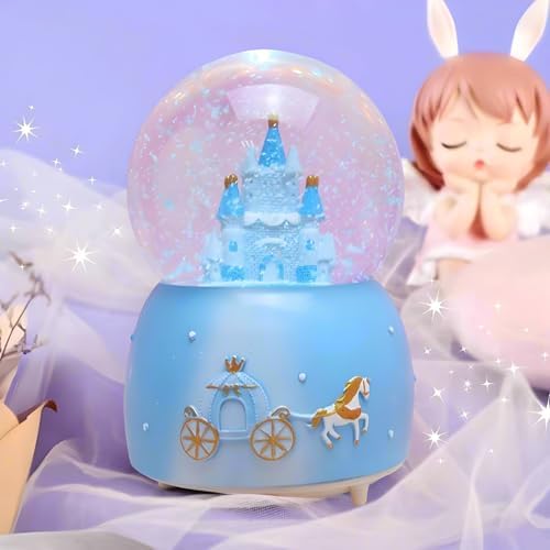 Blue Castle Music Snow Globe with LED Lights