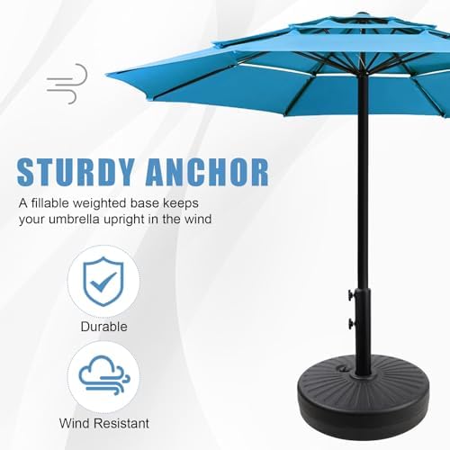 Heavy Duty Round Umbrella Base Stand with Steel Holder 50lbs Capacity 20inch Black