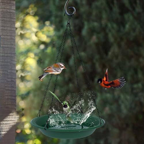 OVZILKI 12 Inch Heavy Duty Bird Bath with 22 Inch Chains