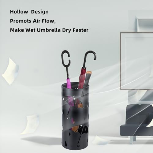 Black Round Metal Umbrella Stand Rack 17x7 Inch