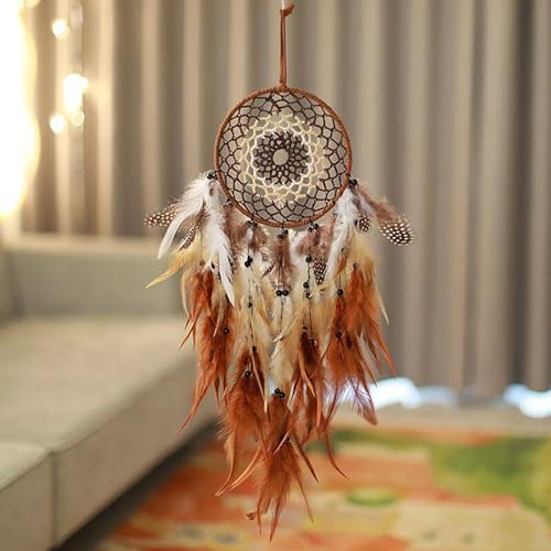 Brown Dream Catcher Wall Decor Handmade Dreamcatcher Hanging Ornament for Bedroom Living Room Home Decor
