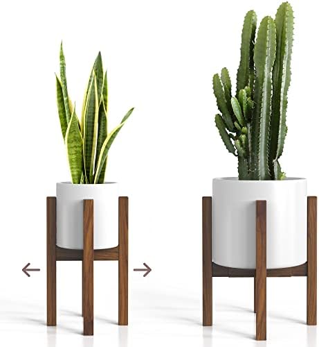 Mid Century Plant Stand - Dark Brown Solid Wood Adjustable