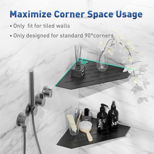 012 Inch Thick Black Corner Shower Shelf Set