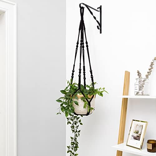 Mkono Macrame Plant Hanger with Wood Beads Black 35 Inch Set