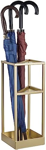 MyGift 20 Inch Tall Modern Brass Tone Metal Geometric Freestanding Entryway Umbrella Holder with Shelf and Drip Tray