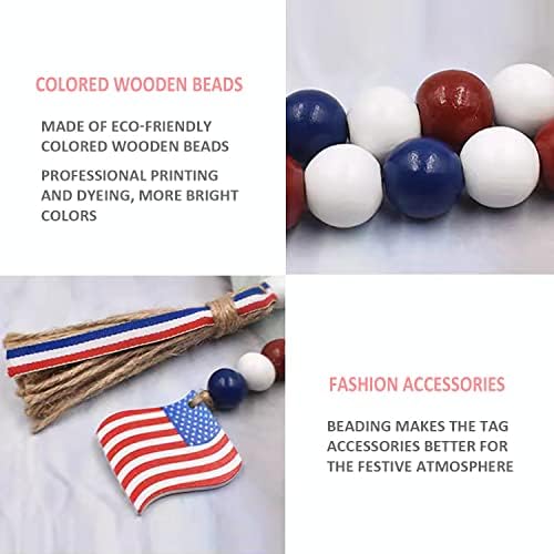 4th of July Wood Bead Garland with Tassels Red White Blue Decor