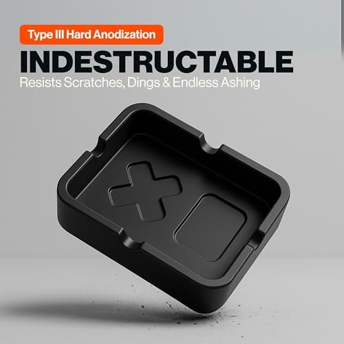 Heavy Solid Metal Ashtray - Matte Black Aluminum Luxury Gift for Smokers