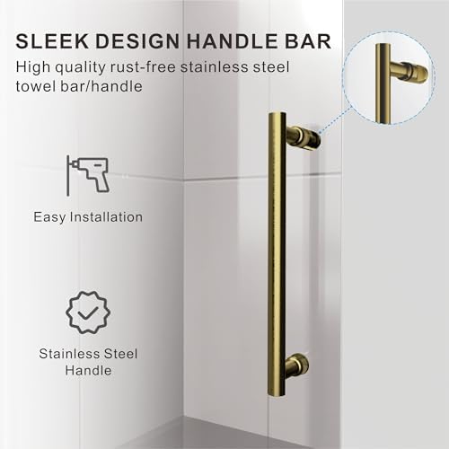 56-60 W x 84 H Frameless Stainless Steel Sliding Shower Door with Satin Brass Frame and Tempered Glass