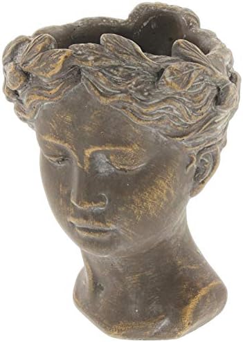 Greek Roman Style Female Statue Head Cement Planter - 8 Inch
