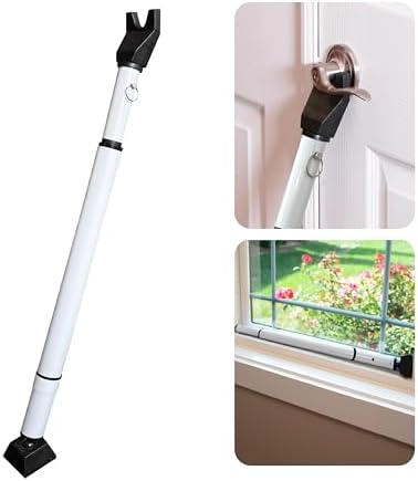 Dual Security Bar - Adjustable Length Door Jammer for Hinged and Sliding Doors Windows Home Travel Safety White