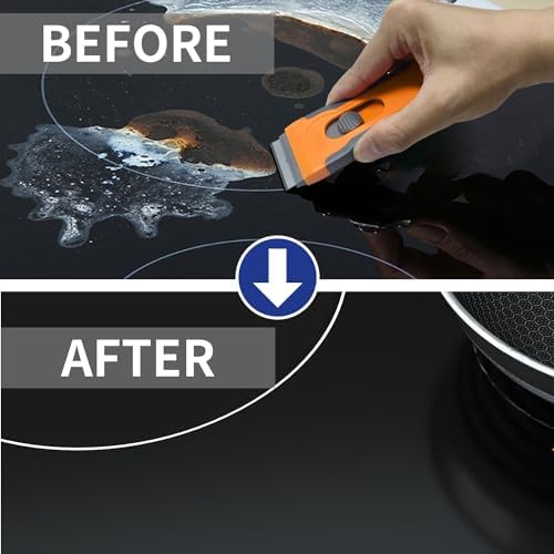Razor Blade Scraper with 15 Extra Blades Multi-Surface Cleaning Tool for Glass Ceramic Cooktops Ovens and Stoves