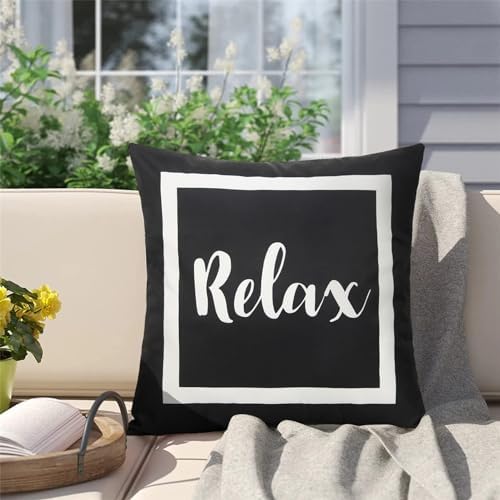 Adabana Outdoor Waterproof Throw Pillow Covers Set of 2 Black and White 18x18 Inches