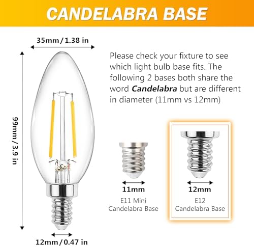 Ascher E12 LED Candelabra Light Bulb Pack of 5