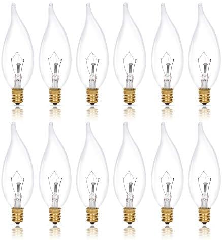 Simba Lighting Flame Tip Clear Candelabra Bulbs 25W 12 Pack