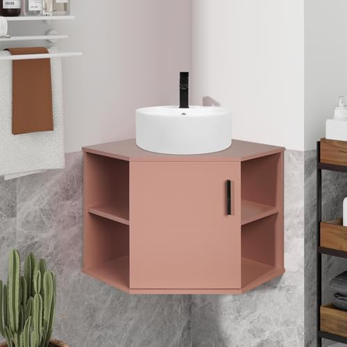 28 Inch Floating Corner Vanity with Open Shelve Pink