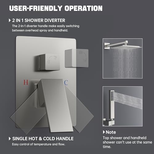 IBOFYY Square Rainfall Shower Head Set with Handle