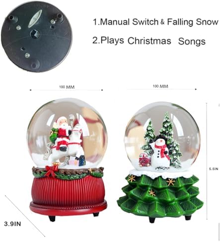 Aobaks Christmas Snow Globe with Musical Santa and Snow Man