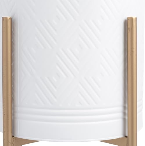 Sagebrook Home Set of 2 Modern White Iron Planters with Gold Stands
