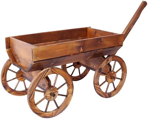 Lunanniu Wooden Wagon Planter Box with Wheels and Handle