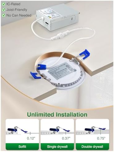 Zouzai 12 Pack 6 Inch 5CCT Ultra Thin LED Recessed Ceiling Light with Junction Box