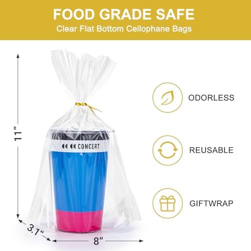 120Pcs Flat Bottom Clear Cellophane Bags with Twist Ties for Party Favors