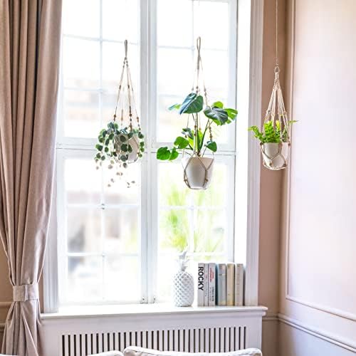 Mkono Macrame Plant Hanger Indoor 35 Inch Ivory Set of 1