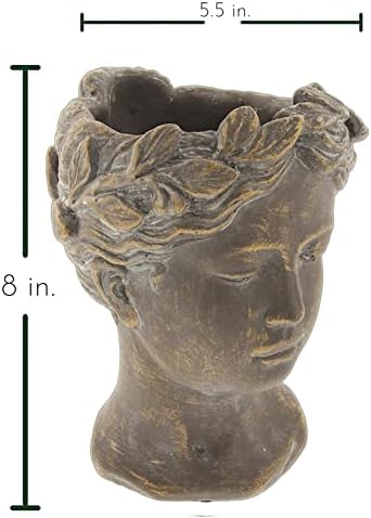 Greek Roman Style Female Statue Head Cement Planter - 8 Inch