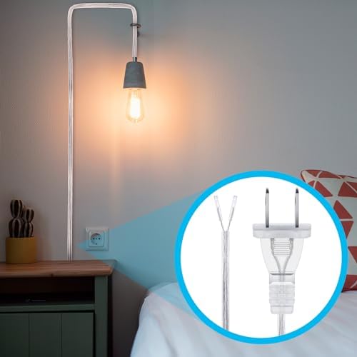Saysurey 15ft Clear Silver Lamp Cord Replacement