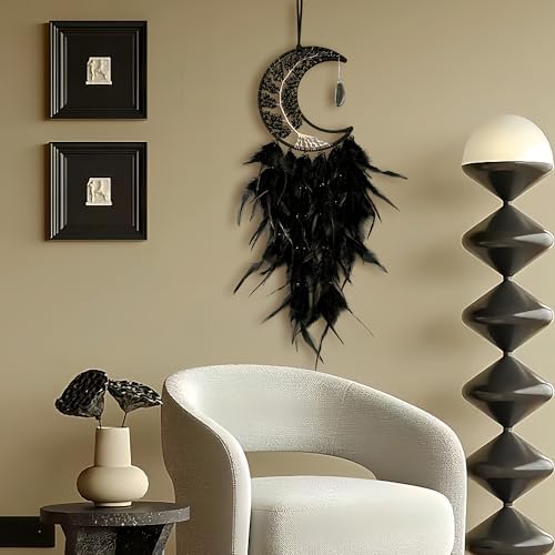 Moon Dream Catchers with Chakra Agate Stones Crystal Tree Wall Decor Black