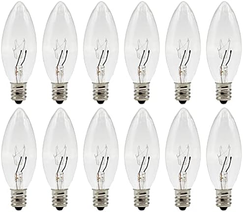 Creative Hobbies Replacement Incandescent Bulbs for Electric Candles - 7W E12 C7 Base Pack of 12